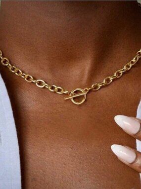 Gold Plated Stainless Steel Toggle Chain Necklace | Chunky Link Statement Choker